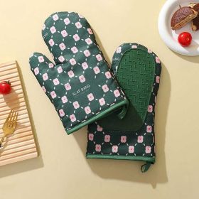 Anti-Scalding Microwave Cotton Non-Slip Insulation Gloves Oven Mitts Kitchen Heat Resistant Thickened Cotton Heat Insulation Microwave Oven Oven (Type: 1 Pair, Color: Green)