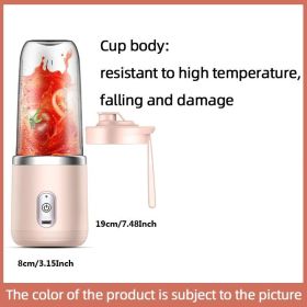 300ml Upgrade 6-page Steel Knife Fight Guide Wolf Rechargeable Portable Juicer Home Small Power Juice Cup (Color: pink, model: 6 Blades Single Cup With Lid)