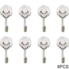 4/8/10pcs Magnetic Hook Powerful Heavy Duty Neodymium Magnet Hook Home Refrigerator Grill Kitchen Key Holder Black Multi-Purpose (Color: 8PCS Silver, Ships From: China)