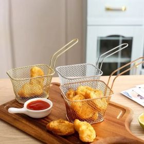 Stainless Steel Frying Basket Strainer Fryer French Fries Drain Frying Basket Snack Food Fried Net Basket Kitchen Cooking Tools (Color: Gold)