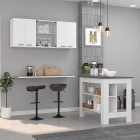 Norfolk 2 Piece Kitchen Set, Kitchen Island + Upper Wall Cabinet , White /Walnut (Color: White/Onyx)